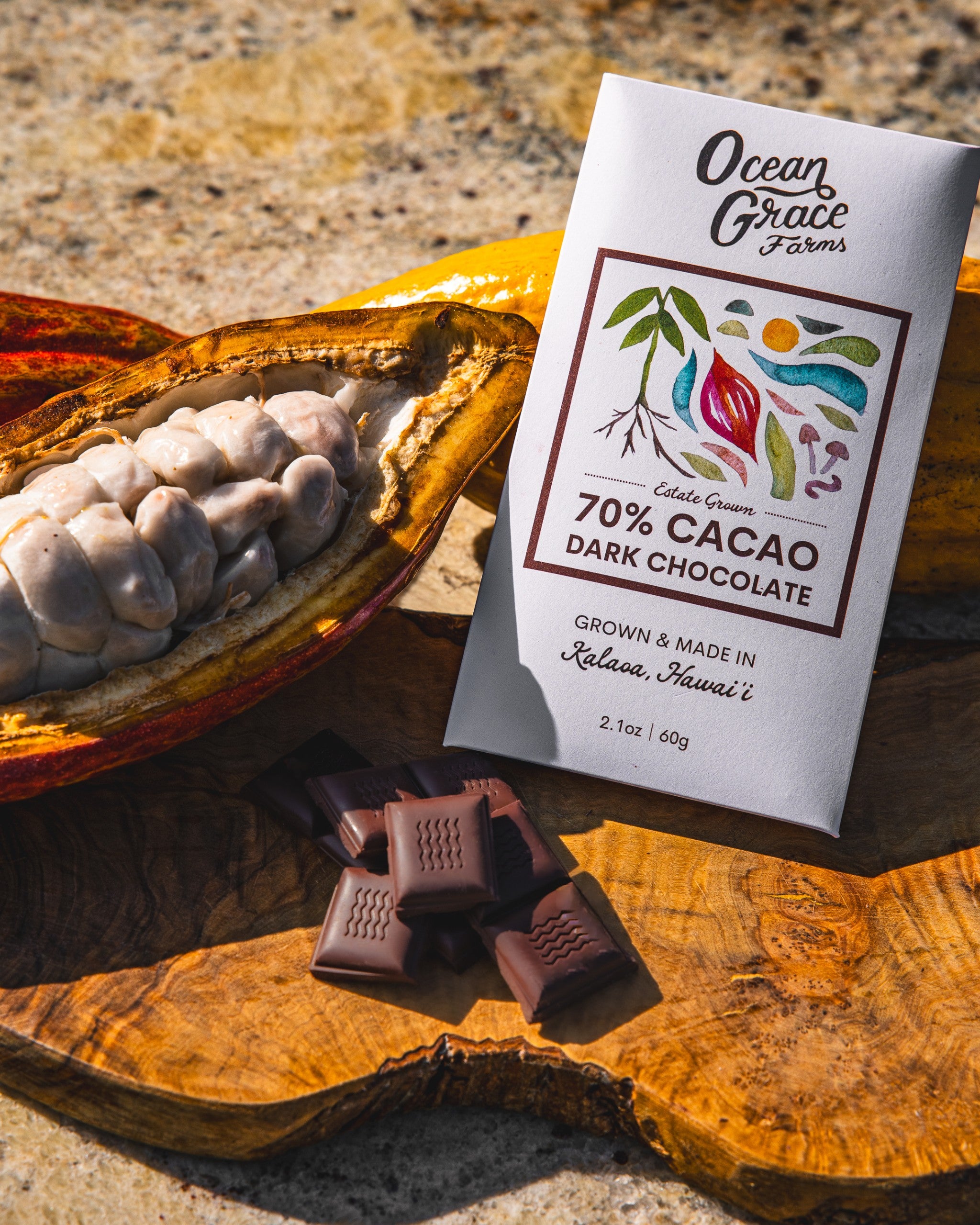 70% Dark Chocolate (2.1 oz - 60 g) | Ocean Grace Farms